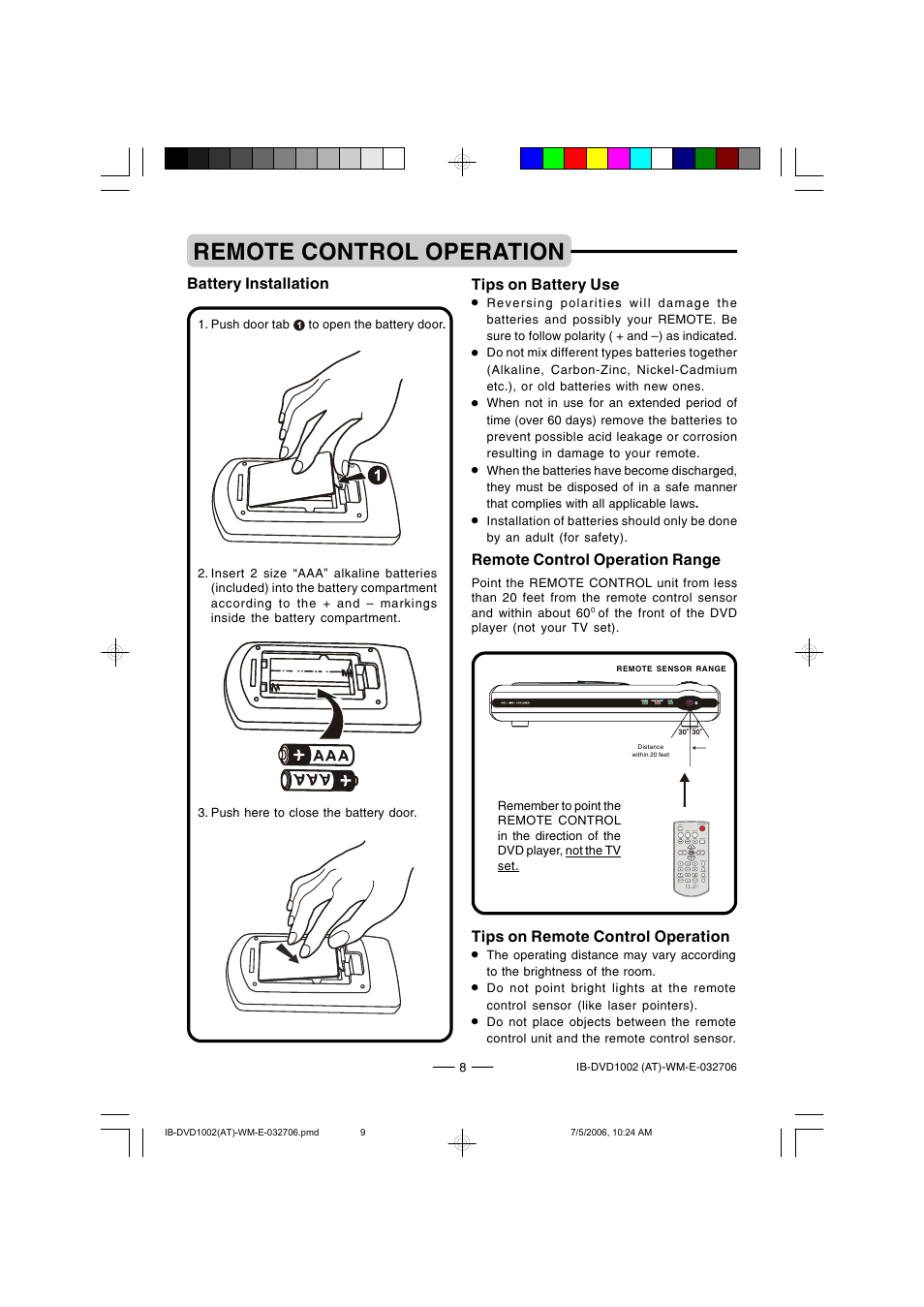 Remote control operation | Lenoxx Electronics DVD-1002 User Manual | Page 9 / 27