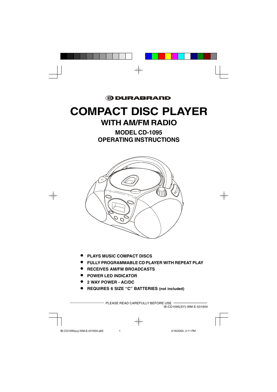 Lenoxx Electronics CD-1095 User Manual | 16 pages