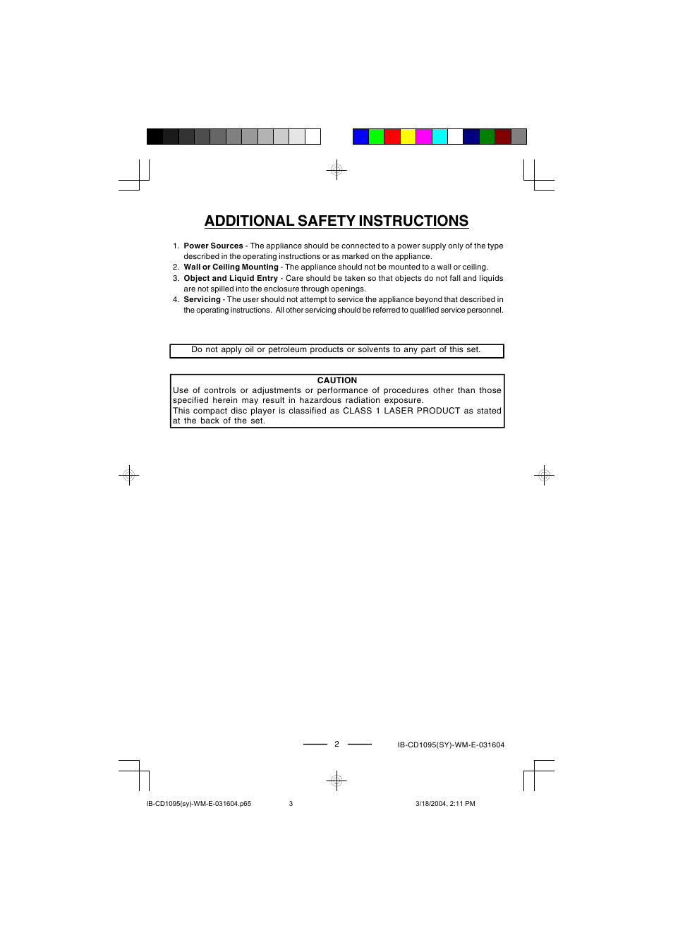Additional safety instructions | Lenoxx Electronics CD-1095 User Manual | Page 3 / 16