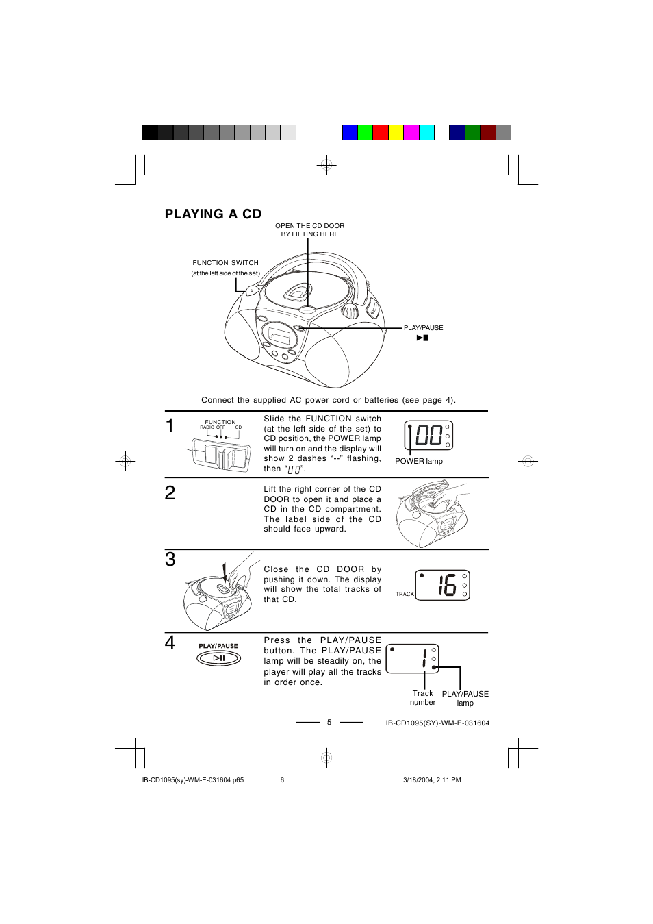 Playing a cd | Lenoxx Electronics CD-1095 User Manual | Page 6 / 16