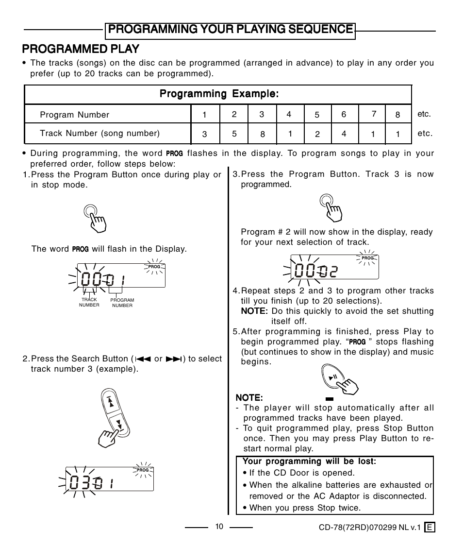 Programmed pla, Programmed pla programmed play yy y y, Programming your pla | Lenoxx Electronics CD-78 User Manual | Page 11 / 20