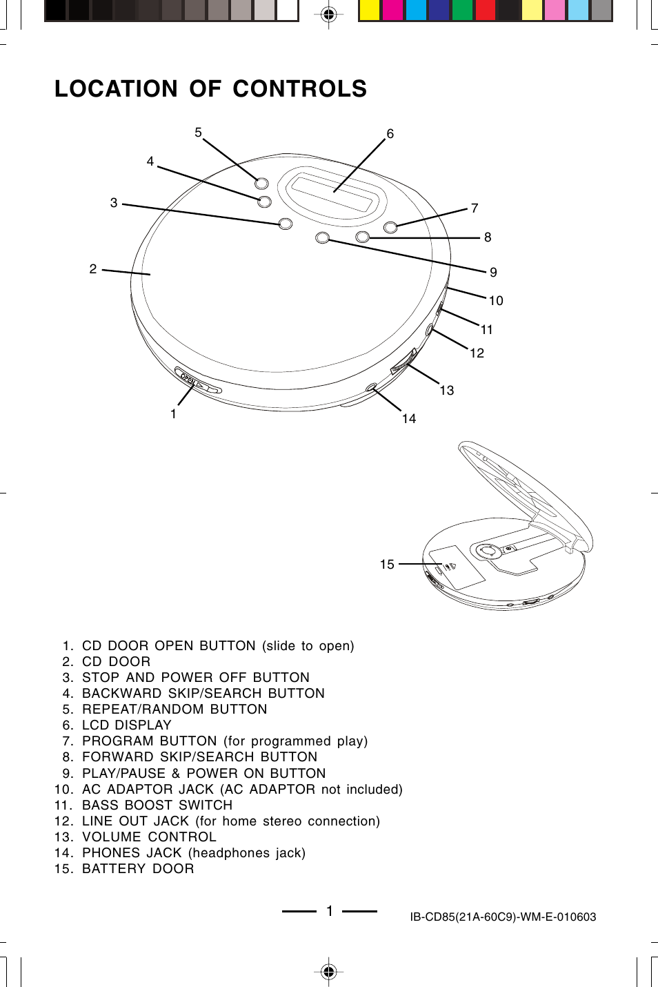 Location of controls | Lenoxx Electronics CD85 User Manual | Page 2 / 15
