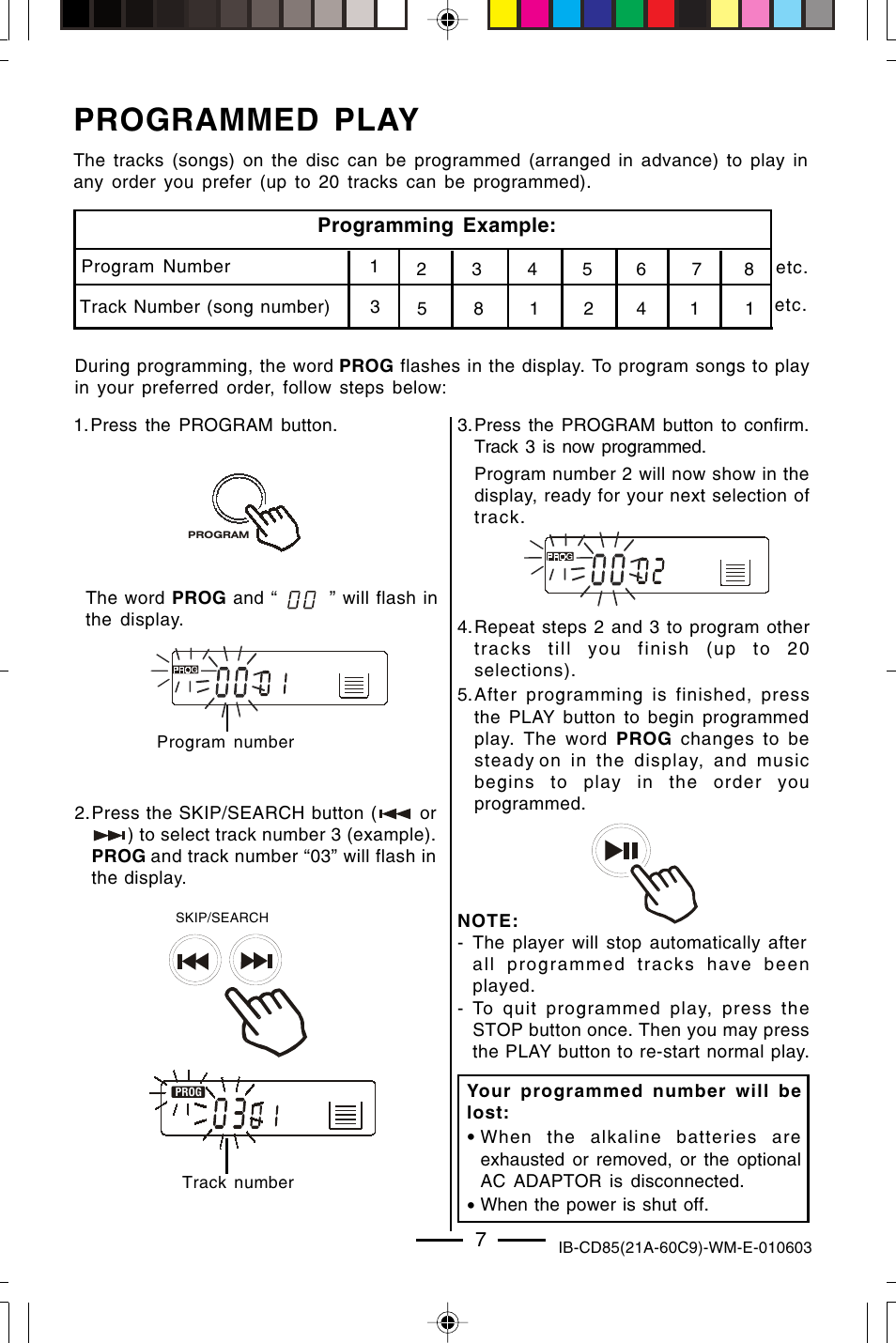 Programmed play | Lenoxx Electronics CD85 User Manual | Page 8 / 15