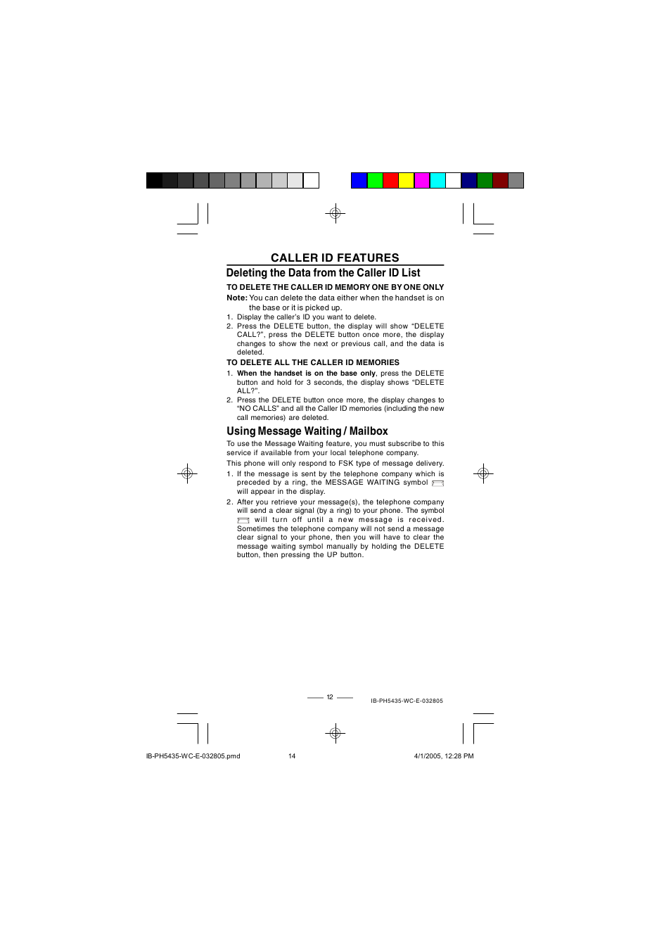 Using message waiting / mailbox | Lenoxx Electronics PH5435 User Manual | Page 14 / 18