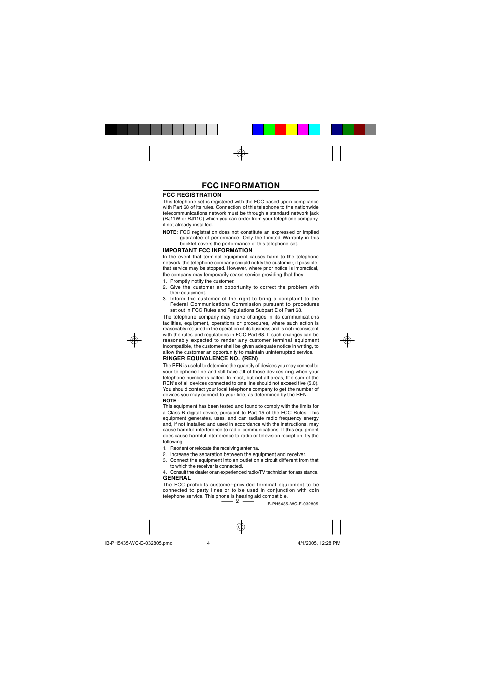 Fcc information | Lenoxx Electronics PH5435 User Manual | Page 4 / 18