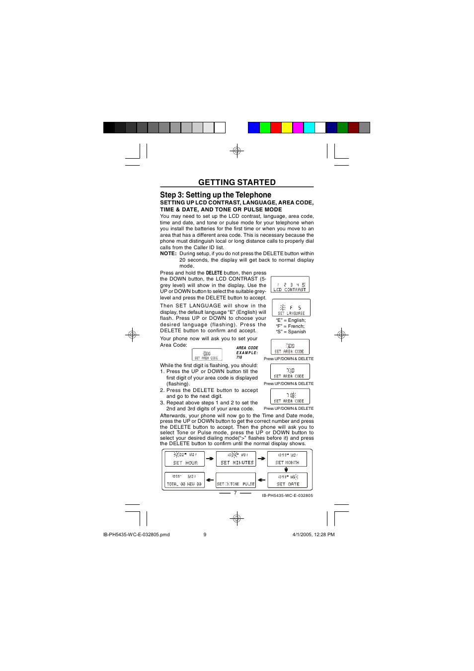 Step 3: setting up the telephone, Getting started | Lenoxx Electronics PH5435 User Manual | Page 9 / 18