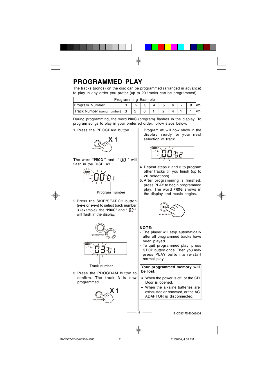 Programmed play | Lenoxx Electronics CD-57 User Manual | Page 7 / 13