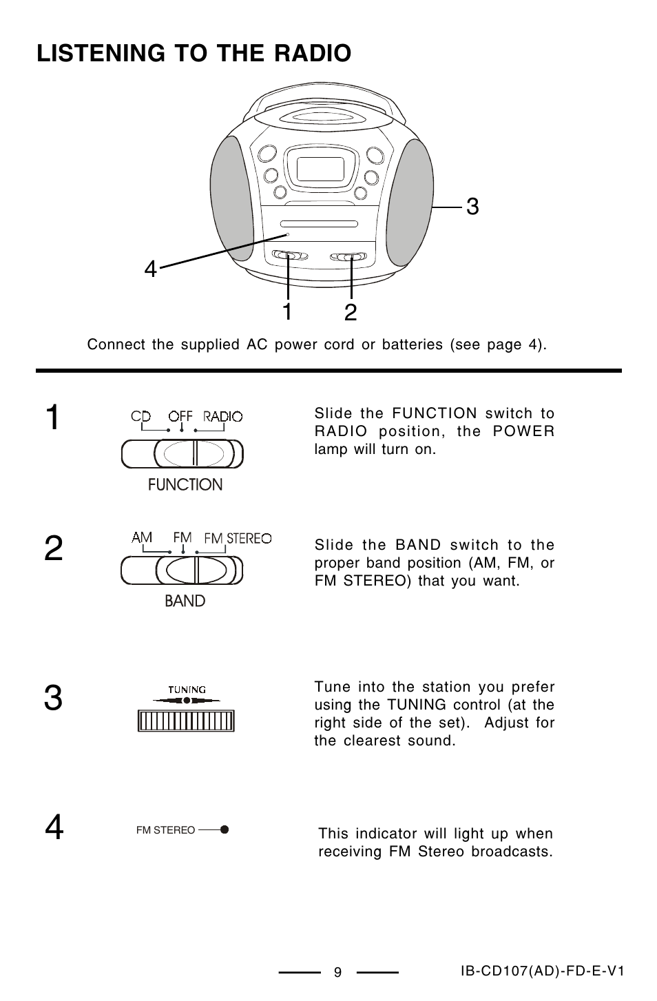 Listening to the radio | Lenoxx Electronics CD-107 User Manual | Page 10 / 15