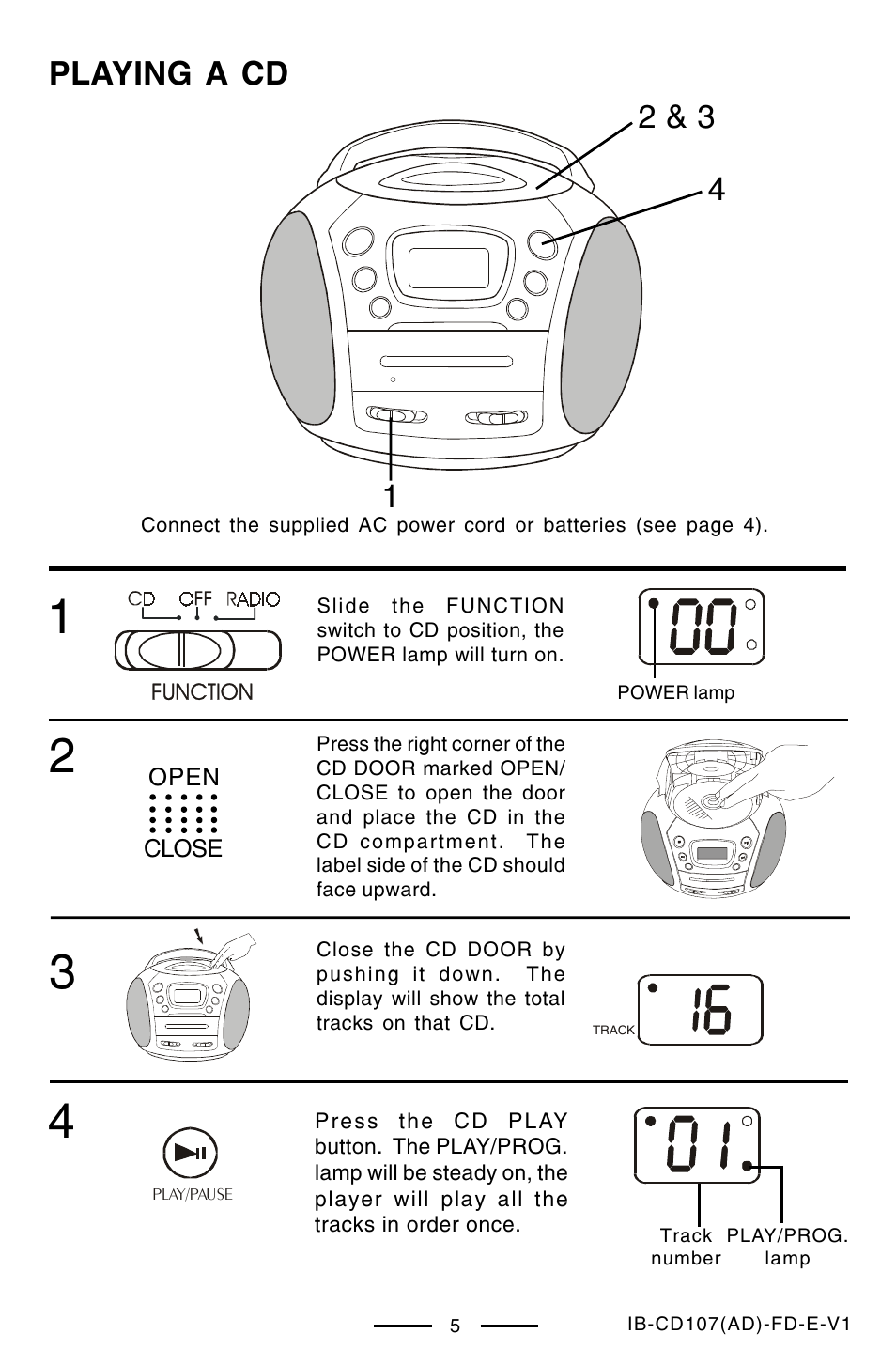 Playing a cd | Lenoxx Electronics CD-107 User Manual | Page 6 / 15