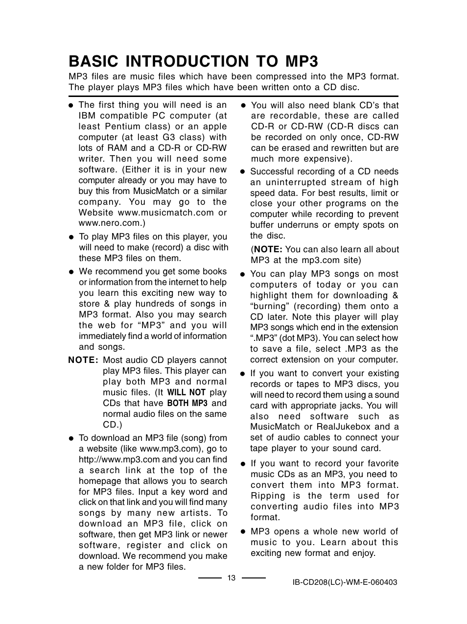Basic introduction to mp3 | Lenoxx Electronics CD-208 User Manual | Page 14 / 21