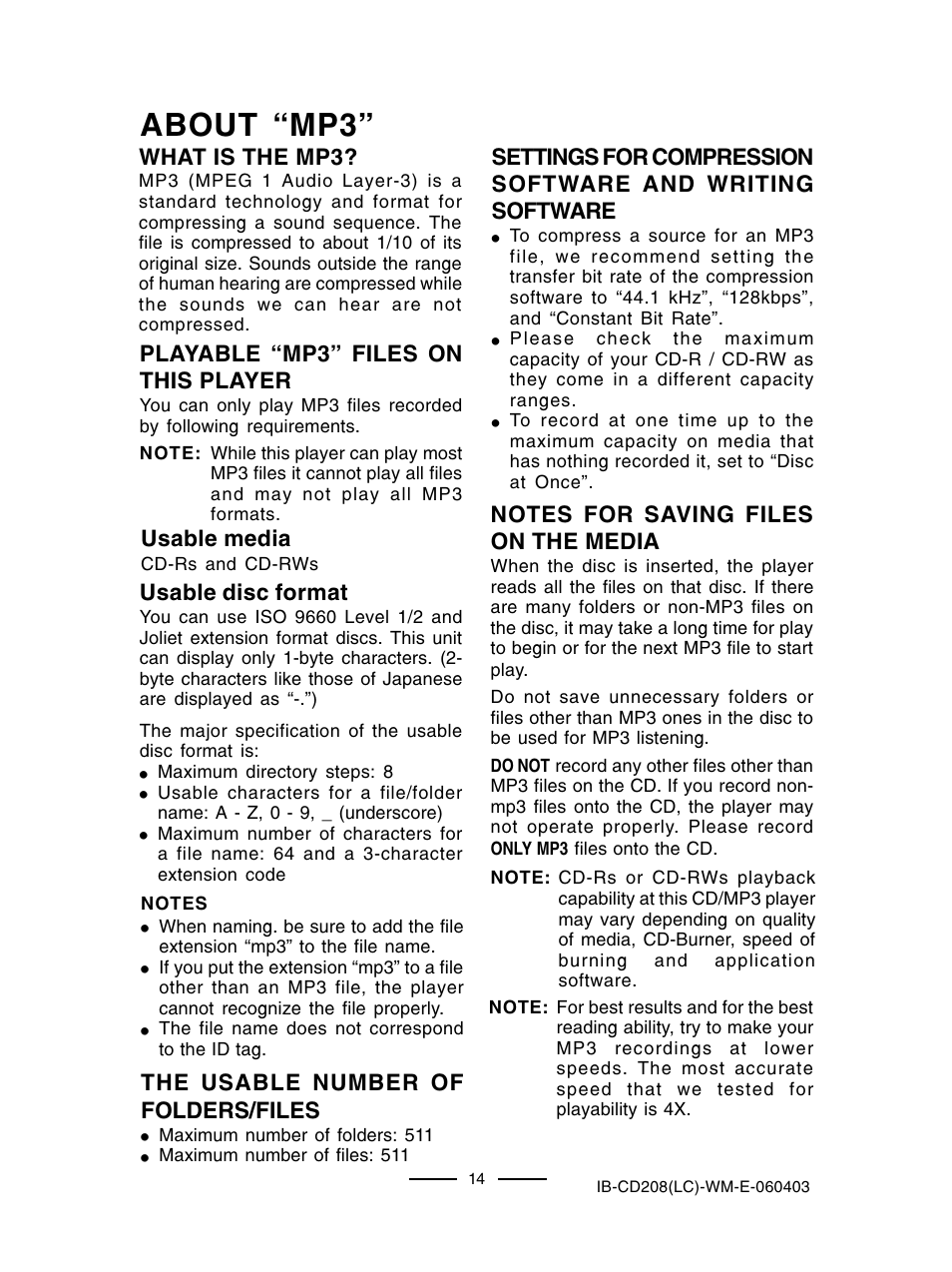 About mp3 | Lenoxx Electronics CD-208 User Manual | Page 15 / 21
