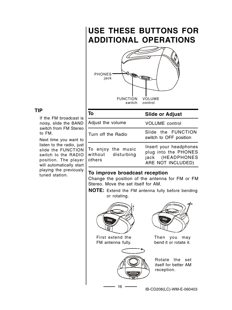 Use these buttons for additional operations | Lenoxx Electronics CD-208 User Manual | Page 17 / 21