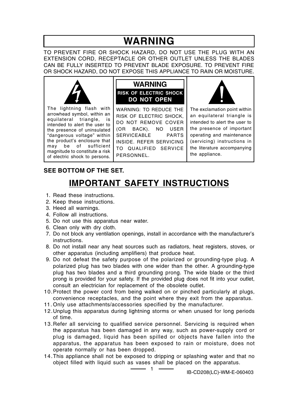 Important safety instructions, Warning | Lenoxx Electronics CD-208 User Manual | Page 2 / 21