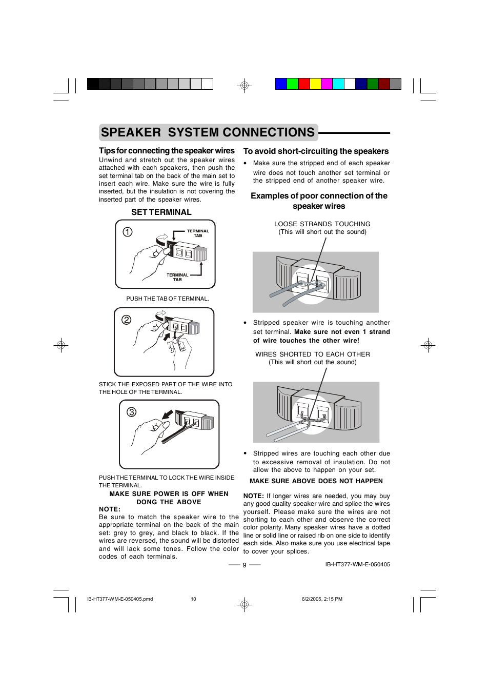 Speaker system connections | Lenoxx Electronics HT-377 User Manual | Page 10 / 19