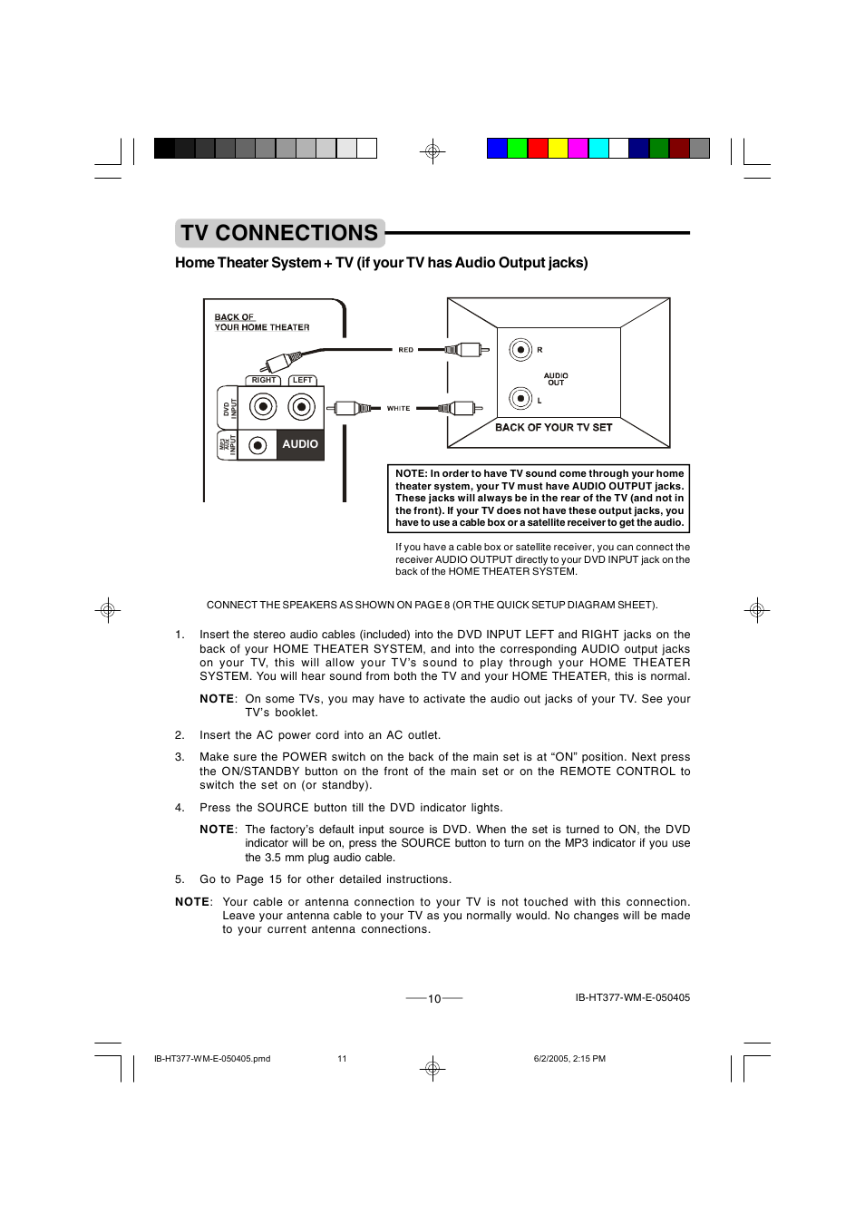 Tv connections | Lenoxx Electronics HT-377 User Manual | Page 11 / 19