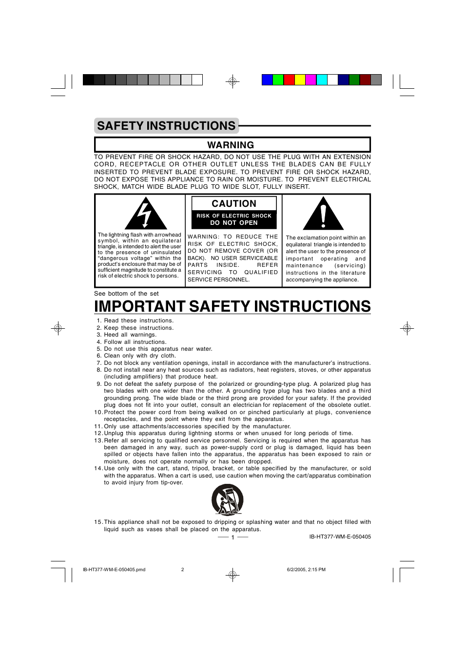 Important safety instructions, Safety instructions, Warning | Caution | Lenoxx Electronics HT-377 User Manual | Page 2 / 19