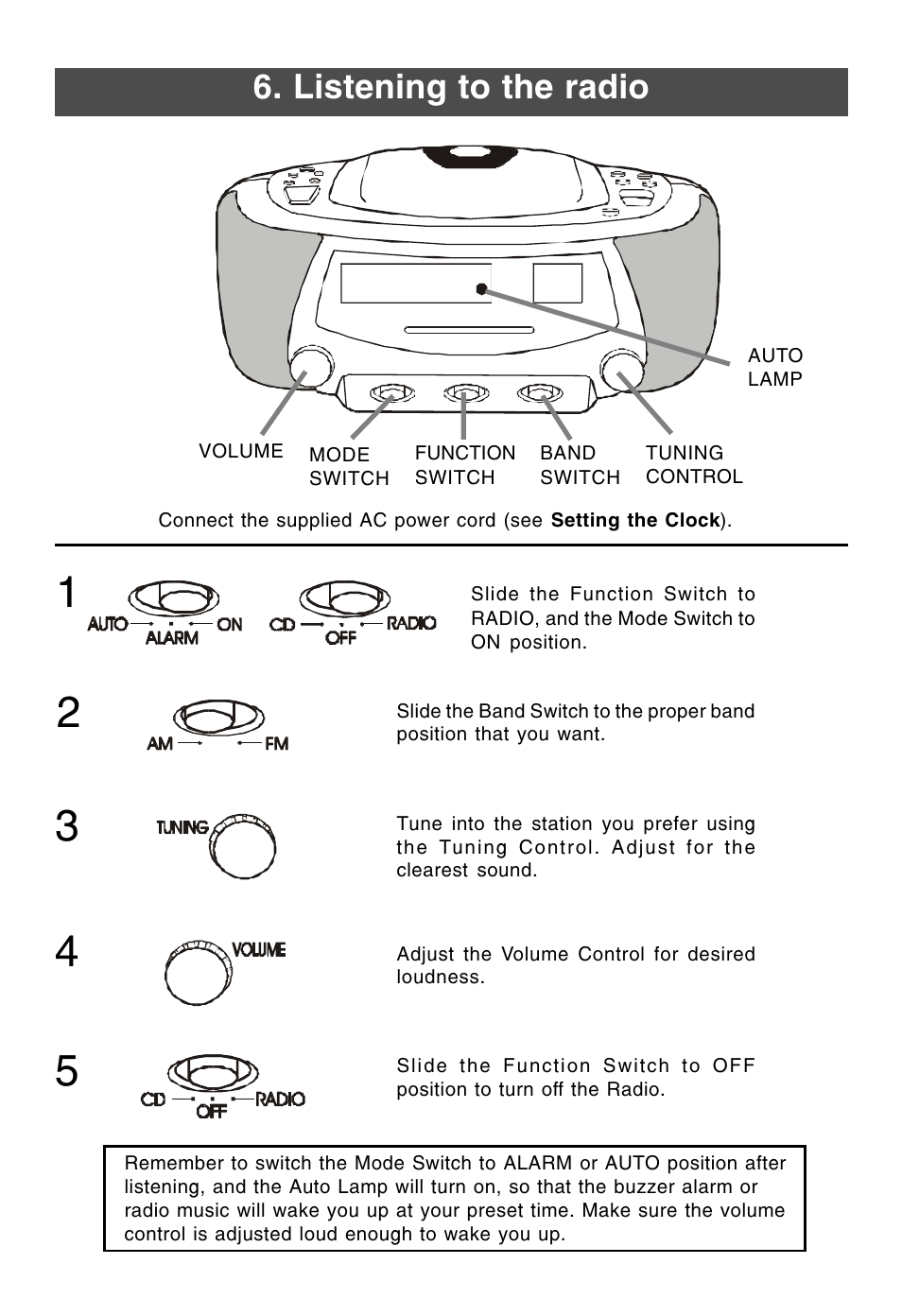 Listening to the radio | Lenoxx Electronics CDR-190 User Manual | Page 9 / 16