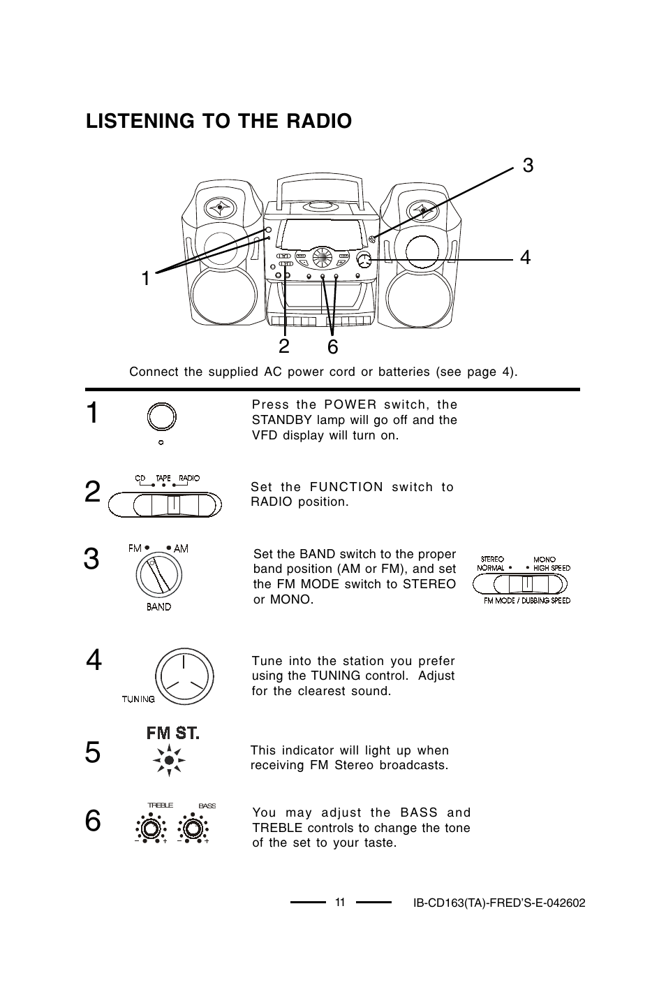 Listening to the radio | Lenoxx Electronics CD-163 User Manual | Page 12 / 26