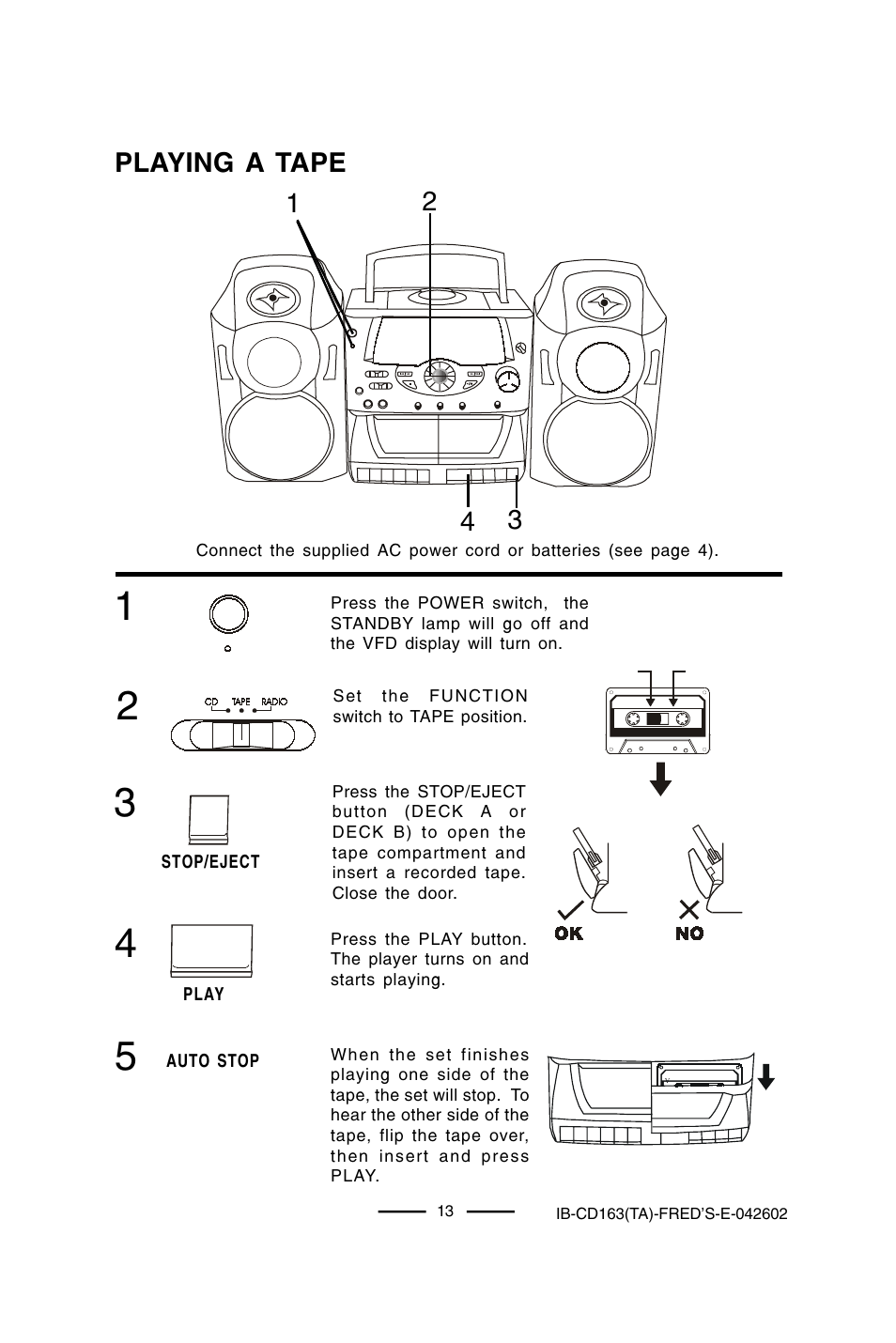 Playing a tape | Lenoxx Electronics CD-163 User Manual | Page 14 / 26