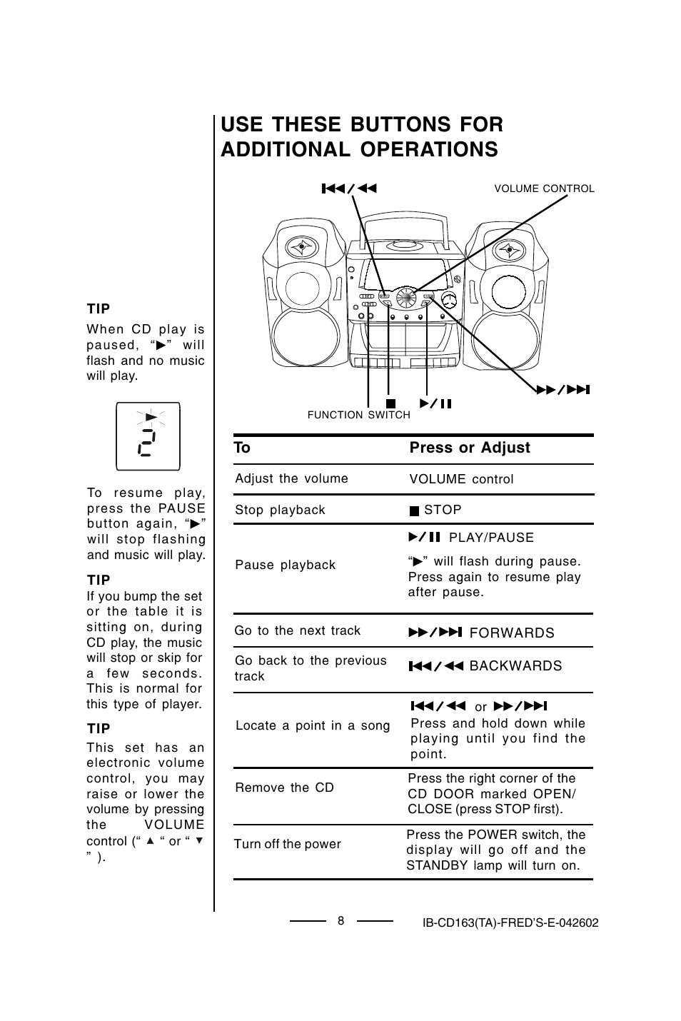 Use these buttons for additional operations | Lenoxx Electronics CD-163 User Manual | Page 9 / 26