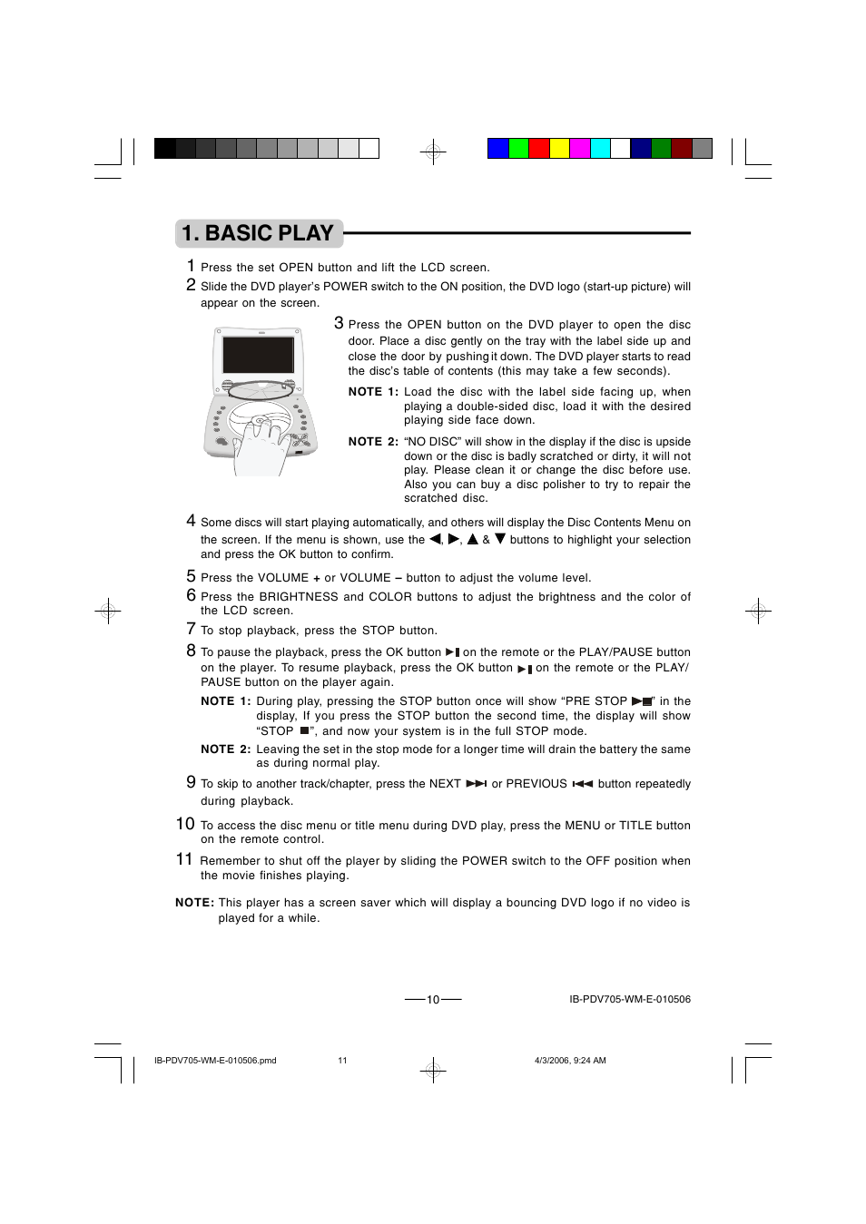 Basic play | Lenoxx Electronics PDV-705 User Manual | Page 11 / 30