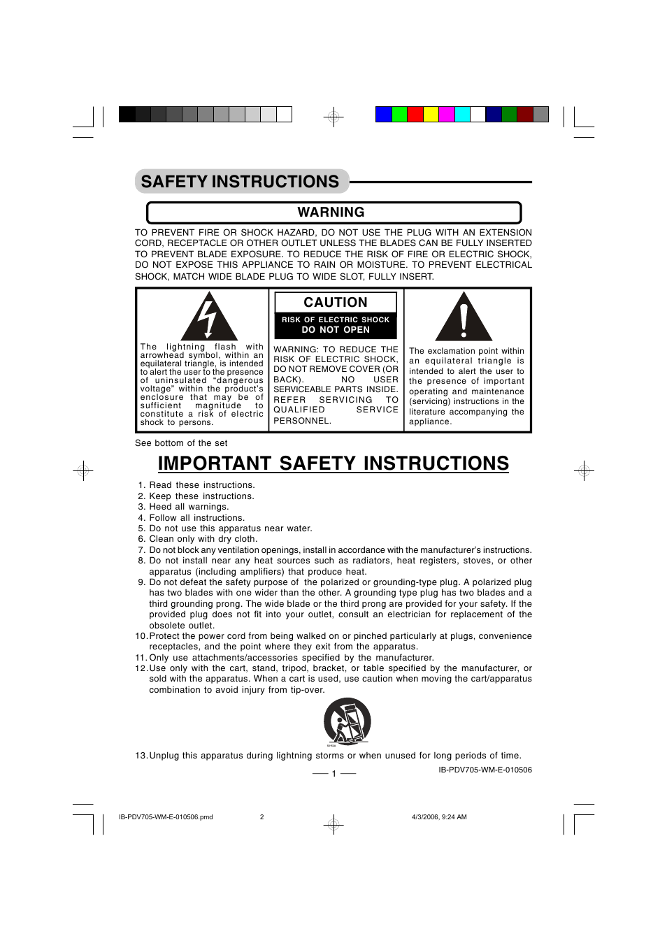 Important safety instructions, Safety instructions, Warning | Caution | Lenoxx Electronics PDV-705 User Manual | Page 2 / 30