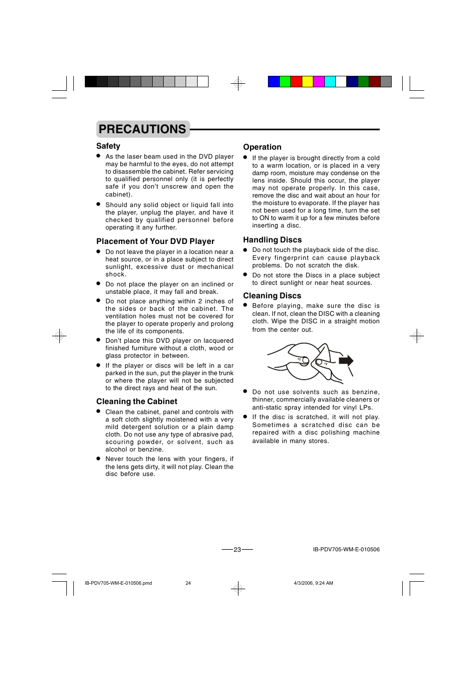 Precautions | Lenoxx Electronics PDV-705 User Manual | Page 24 / 30