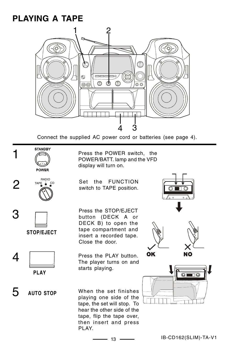 Playing a tape | Lenoxx Electronics CD-162 User Manual | Page 14 / 26