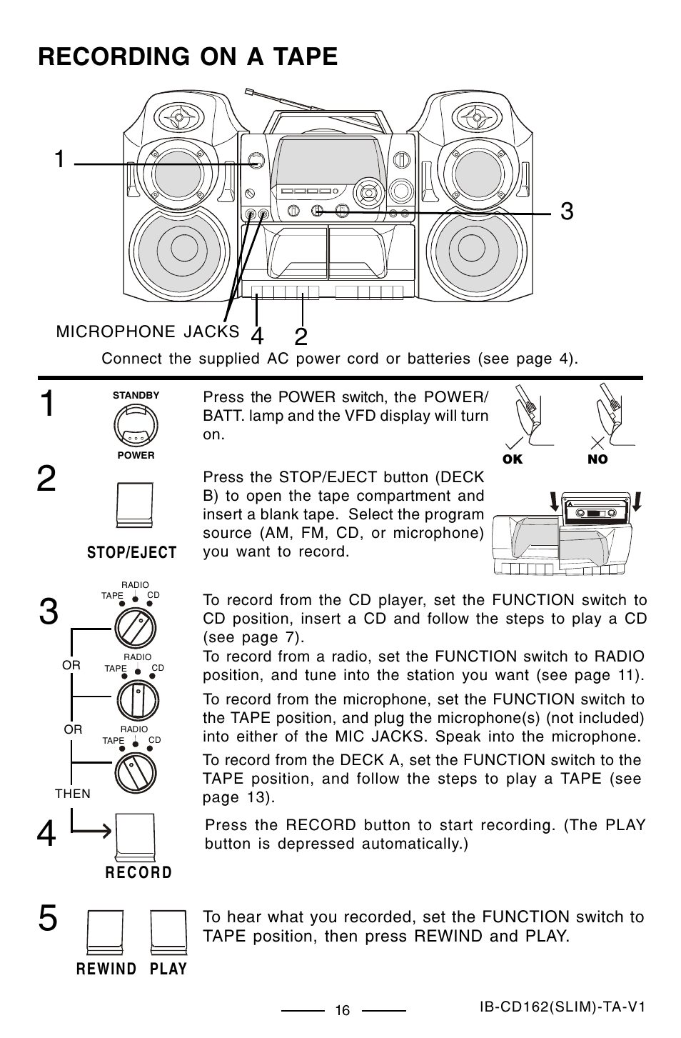 Recording on a tape | Lenoxx Electronics CD-162 User Manual | Page 17 / 26