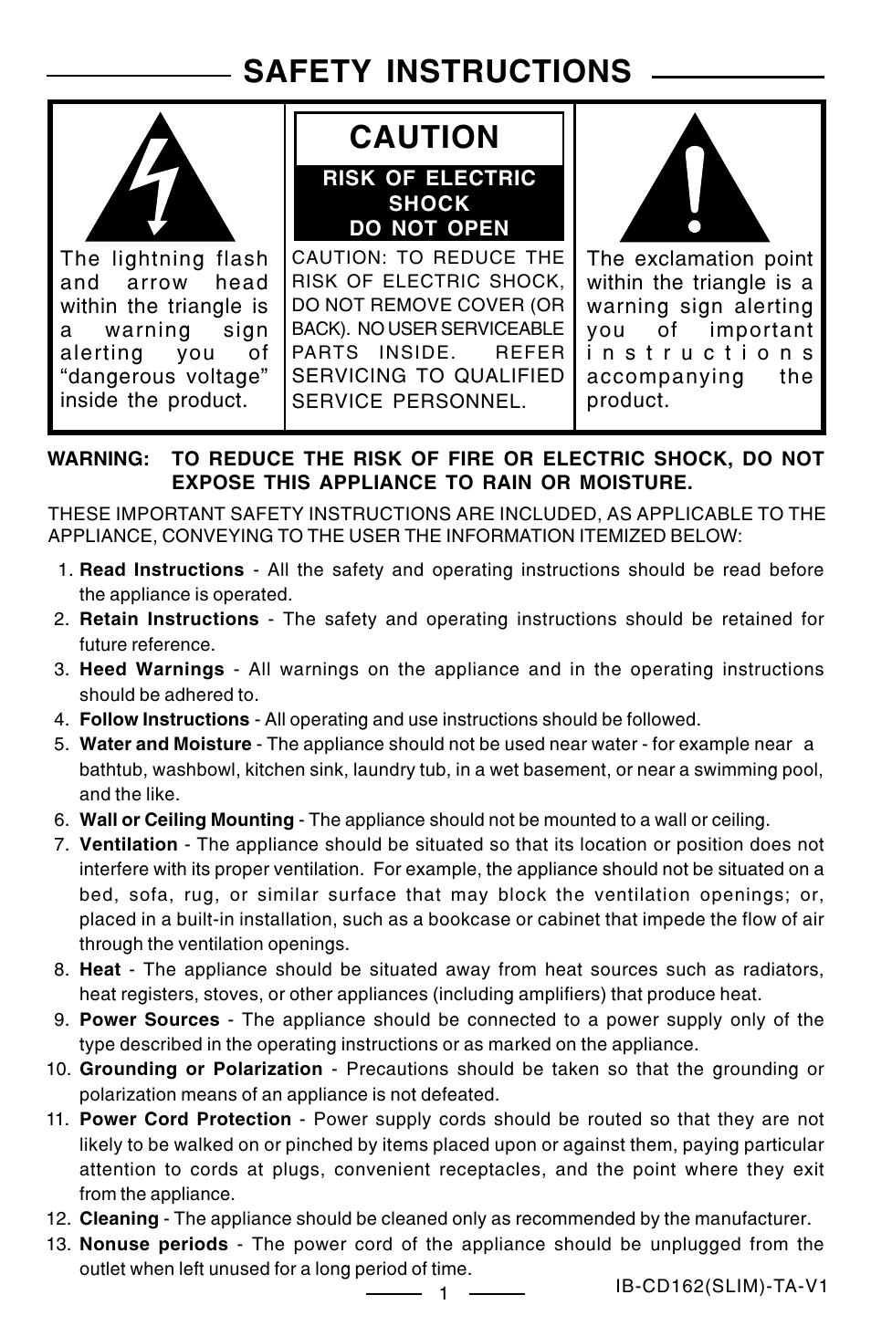 Safety instructions, Caution | Lenoxx Electronics CD-162 User Manual | Page 2 / 26