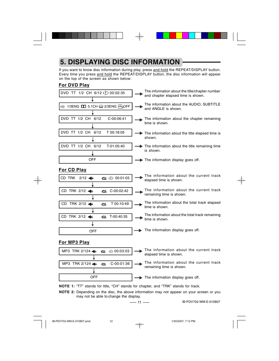 Displaying disc information | Lenoxx Electronics PDV-702 User Manual | Page 12 / 28
