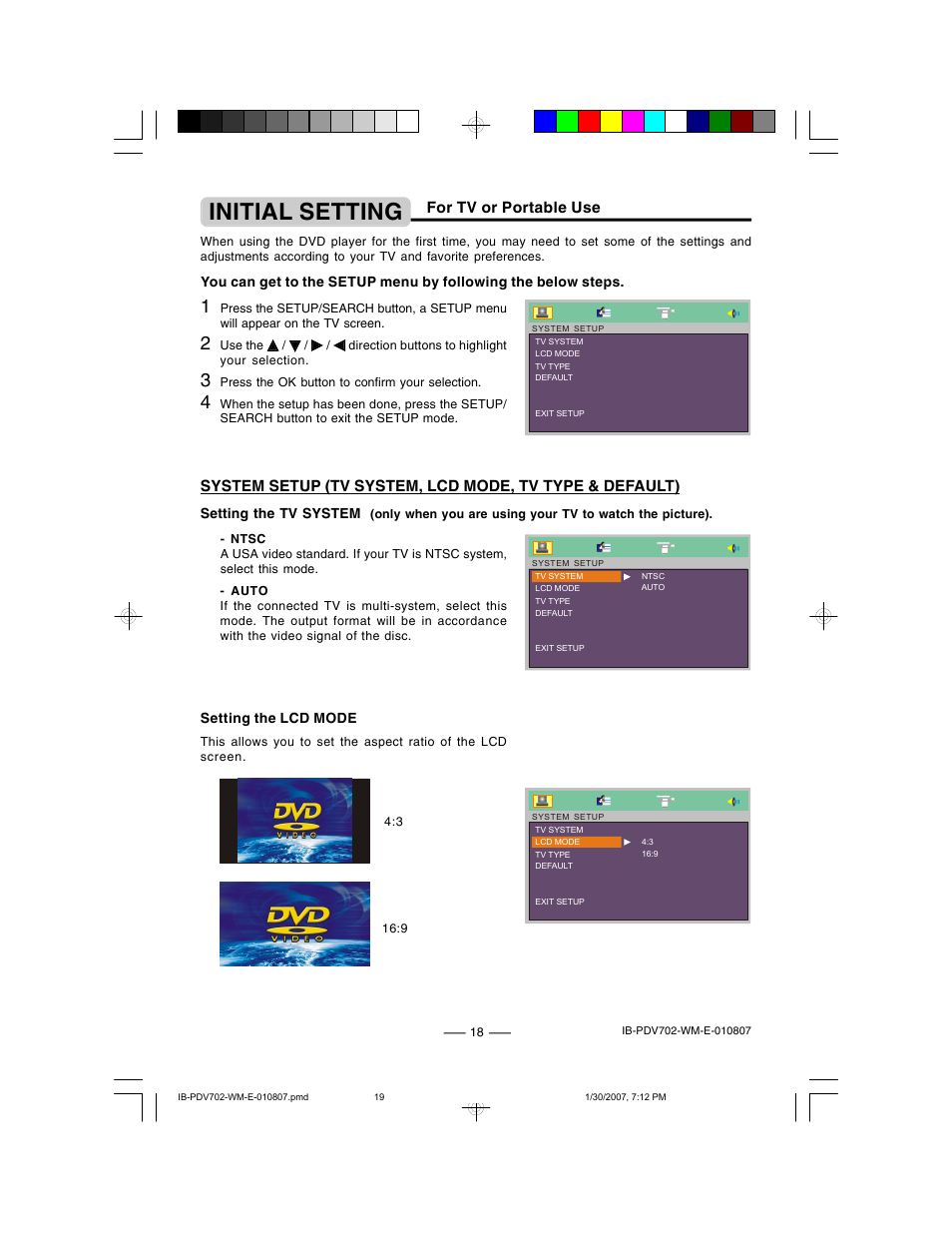 Initial setting | Lenoxx Electronics PDV-702 User Manual | Page 19 / 28