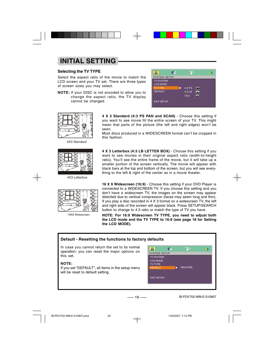 Initial setting | Lenoxx Electronics PDV-702 User Manual | Page 20 / 28