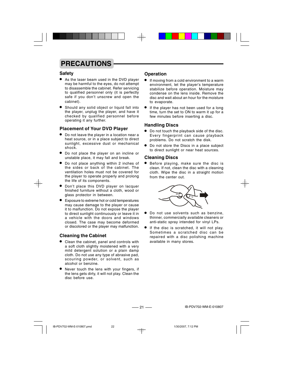 Precautions | Lenoxx Electronics PDV-702 User Manual | Page 22 / 28