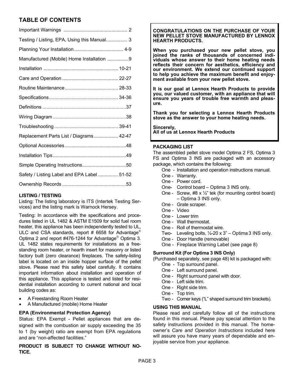 Lenoxx Electronics Optima 3 FS User Manual | Page 3 / 54