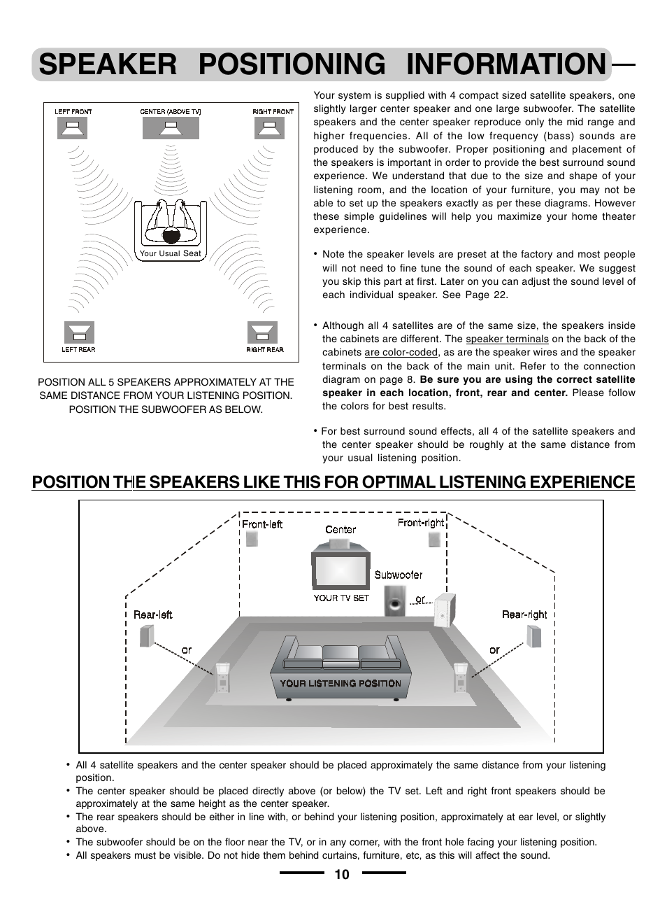 Speaker positioning information | Lenoxx Electronics pmnHT-4OO User Manual | Page 11 / 27