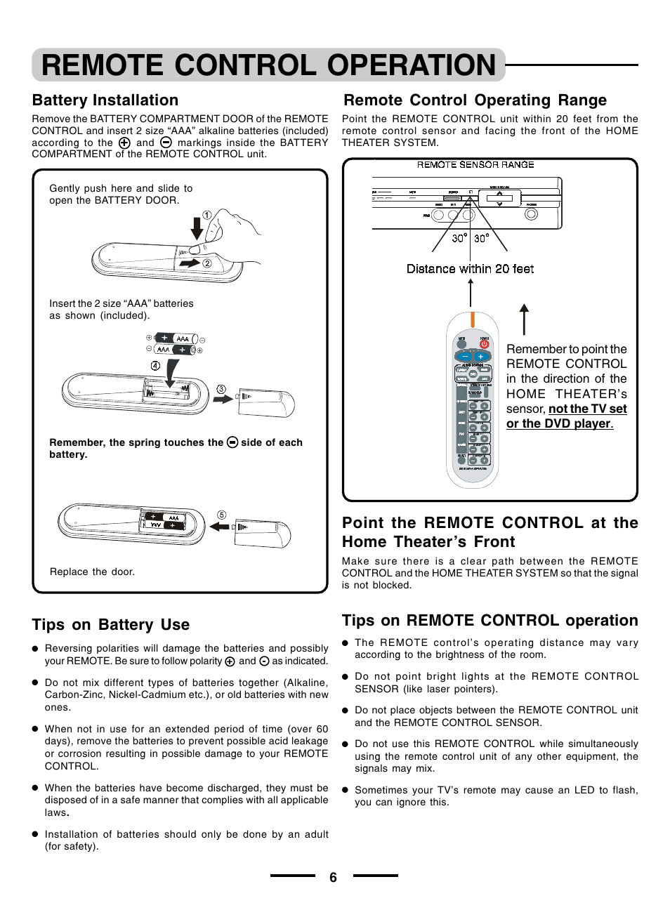 Remote control operation, Tips on remote control operation | Lenoxx Electronics pmnHT-4OO User Manual | Page 7 / 27