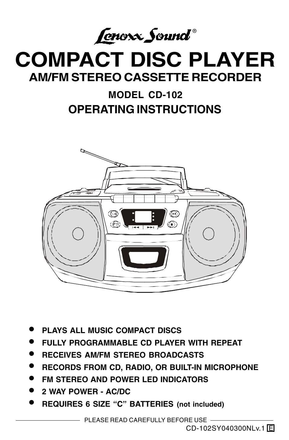 Lenoxx Electronics CD-102 User Manual | 20 pages