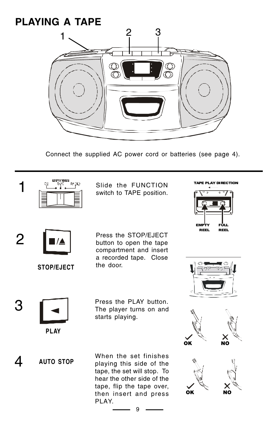 Playing a tape | Lenoxx Electronics CD-102 User Manual | Page 10 / 20