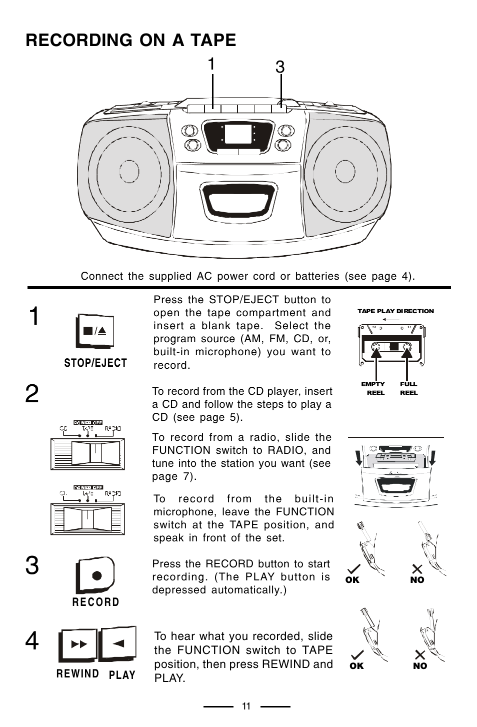 Recording on a tape | Lenoxx Electronics CD-102 User Manual | Page 12 / 20