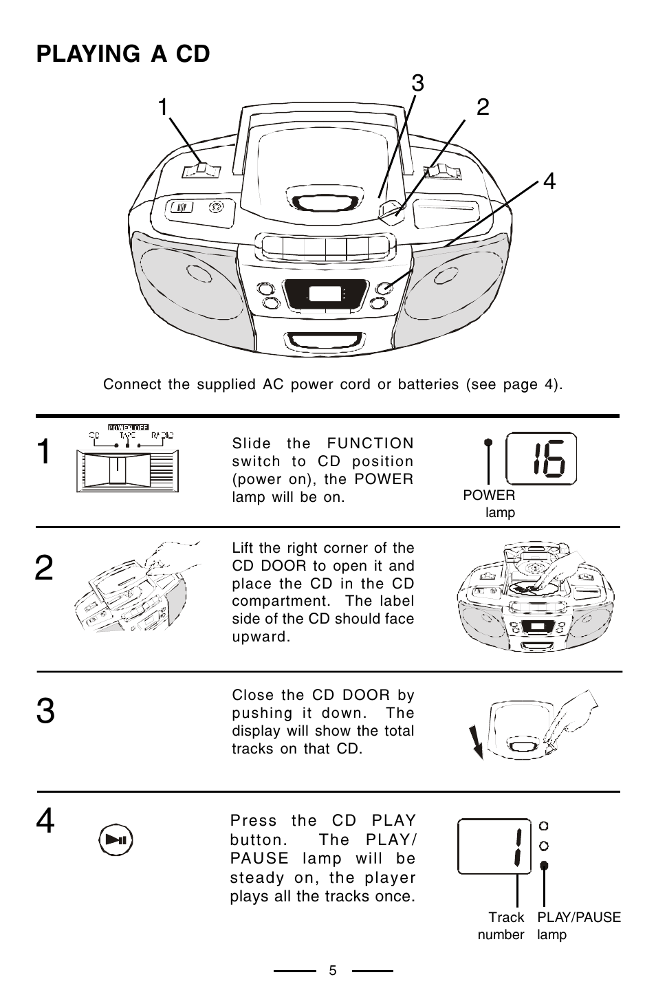 Playing a cd | Lenoxx Electronics CD-102 User Manual | Page 6 / 20