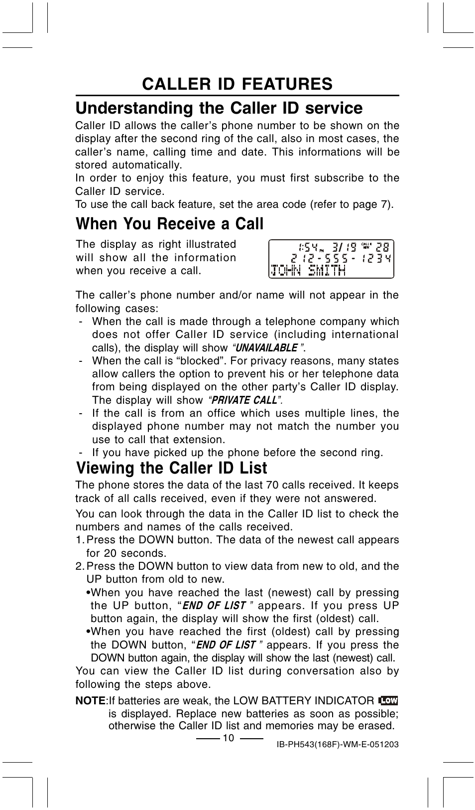 Caller id features, Understanding the caller id service, When you receive a call | Viewing the caller id list | Lenoxx Electronics PH-543 User Manual | Page 12 / 18