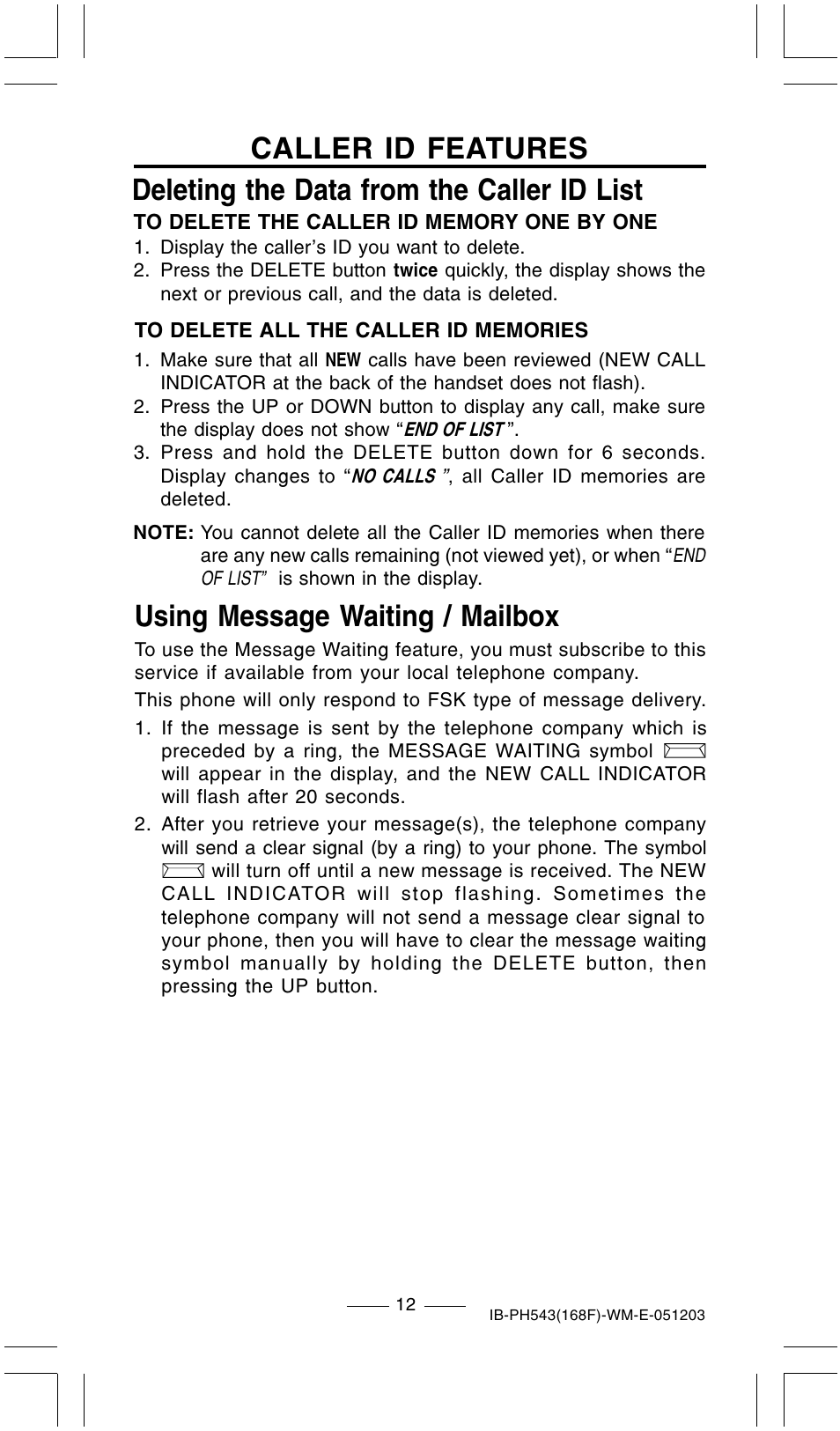 Using message waiting / mailbox | Lenoxx Electronics PH-543 User Manual | Page 14 / 18
