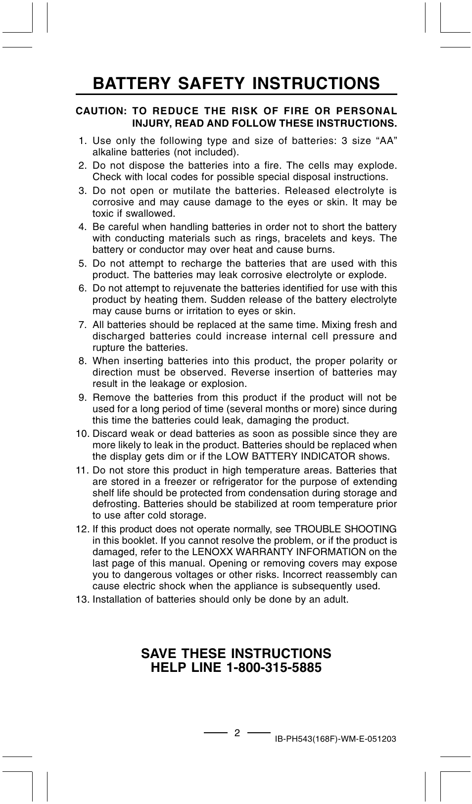 Battery safety instructions | Lenoxx Electronics PH-543 User Manual | Page 4 / 18