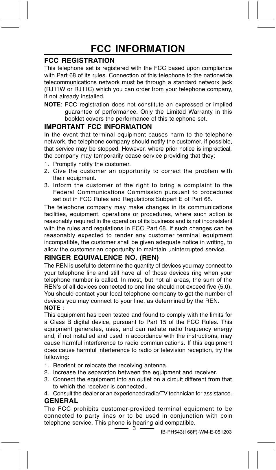 Fcc information | Lenoxx Electronics PH-543 User Manual | Page 5 / 18