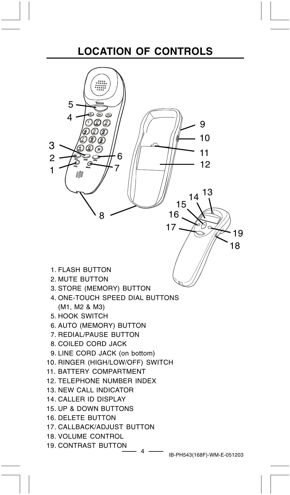 Location of controls | Lenoxx Electronics PH-543 User Manual | Page 6 / 18