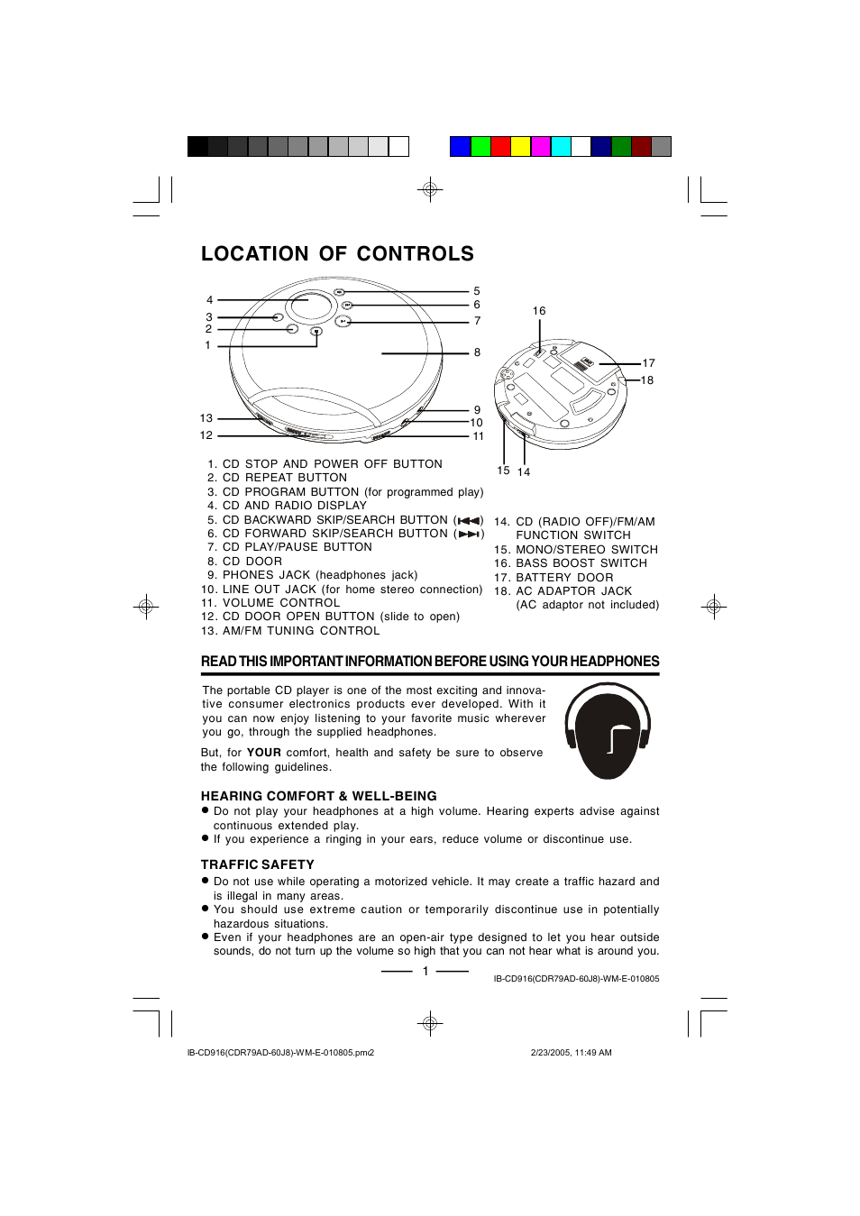 Location of controls | Lenoxx Electronics CD-916 User Manual | Page 2 / 15