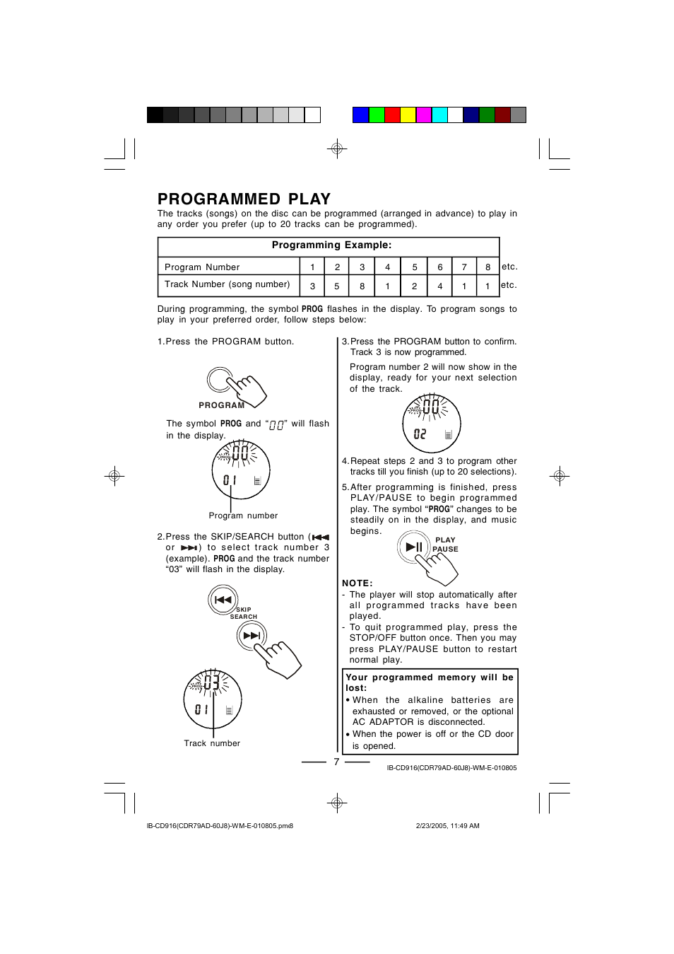 Programmed play | Lenoxx Electronics CD-916 User Manual | Page 8 / 15