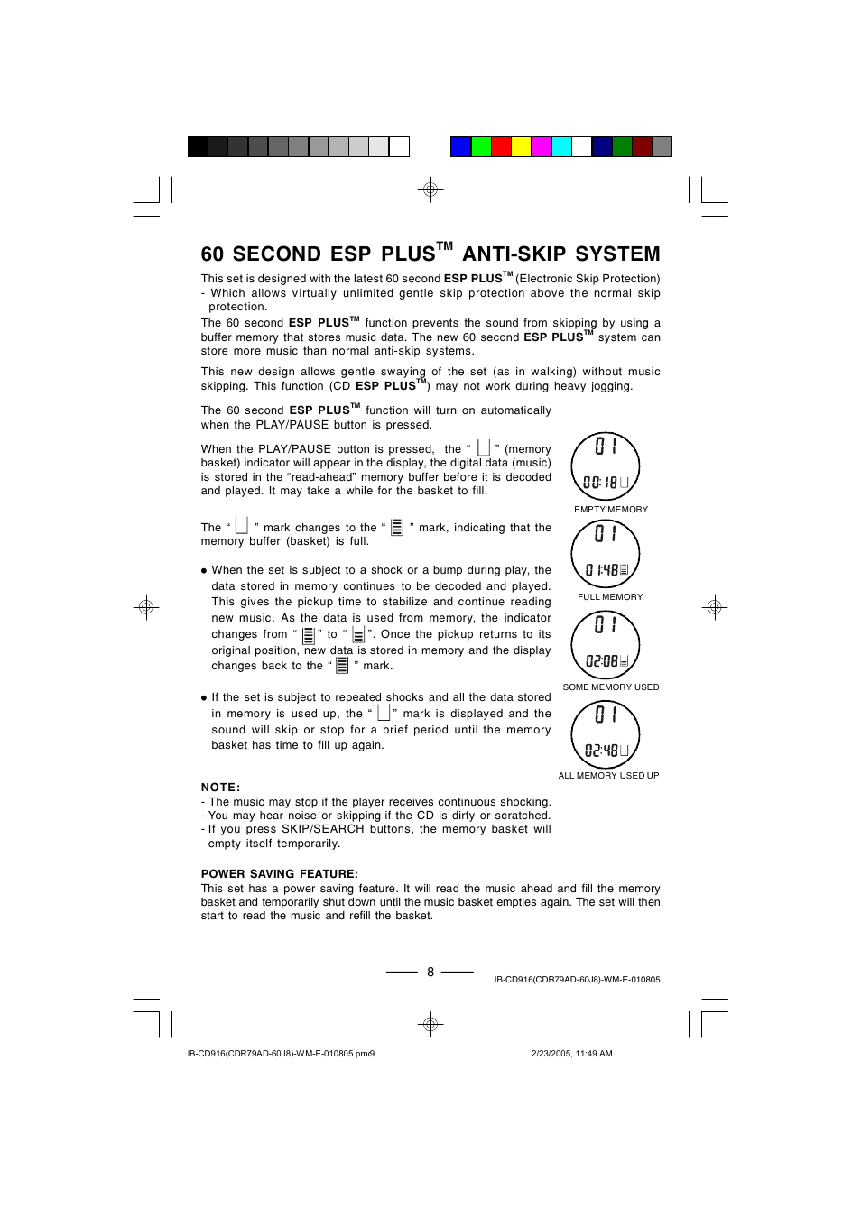 60 second esp plus, Anti-skip system | Lenoxx Electronics CD-916 User Manual | Page 9 / 15