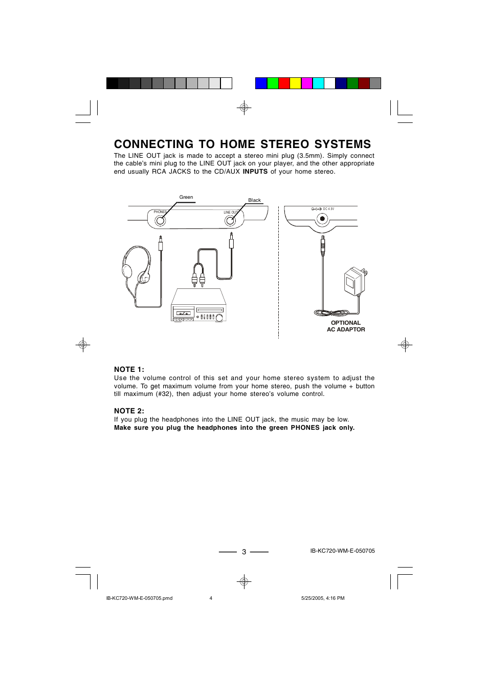 Connecting to home stereo systems | Lenoxx Electronics KC-720 User Manual | Page 4 / 14